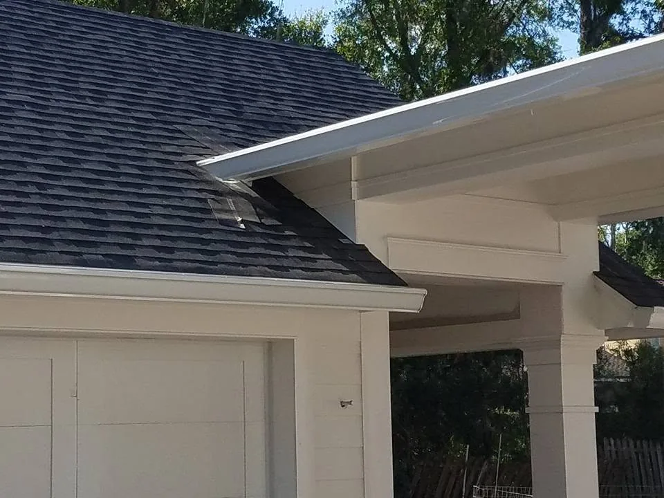 White k style gutters garage gable porte cochere lap siding, Sanford